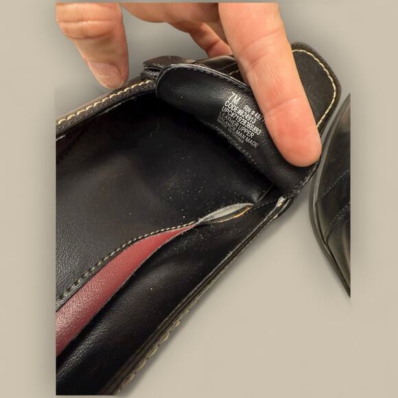 Vtg Chunky Heels Black Leather Y2K Square Toe Loafers Academia Preppy Retro Sz 7 - Picture 4 of 4